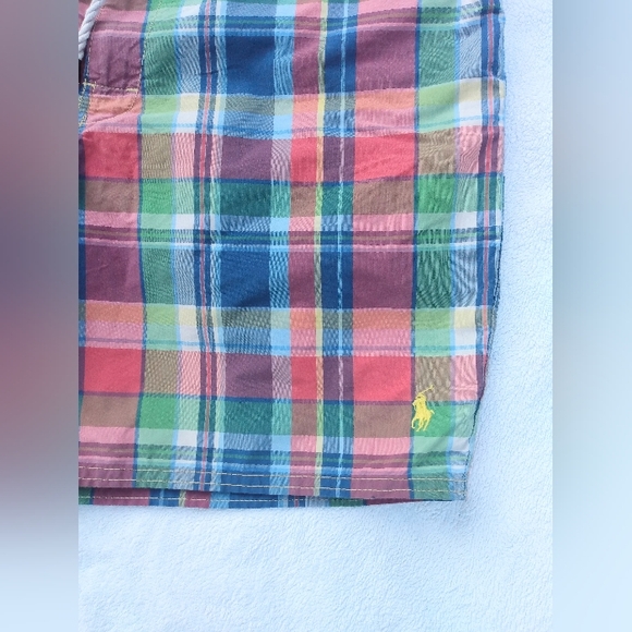 POLO Ralph Lauren Preppy Plaid Yellow Embroidery Pony Swim Trunks Shorts M 34 - Picture 3 of 11